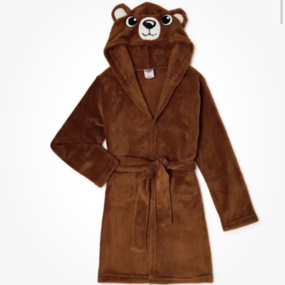 Brown Bear Plush Hooded Robe Large (12-14)  NEW